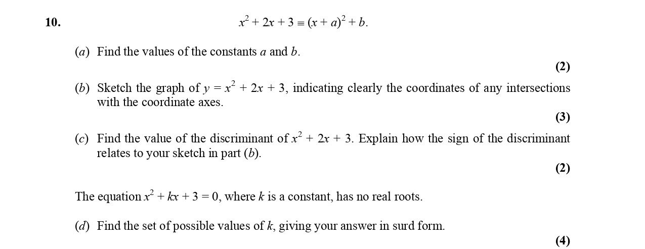 Given-the-expression-$y-=-x^2-+-2x-+-3-=-(x-+-a)^2-+-b$-Edexcel-A-Level Maths Pure-Question 5-2006-Paper 1.png